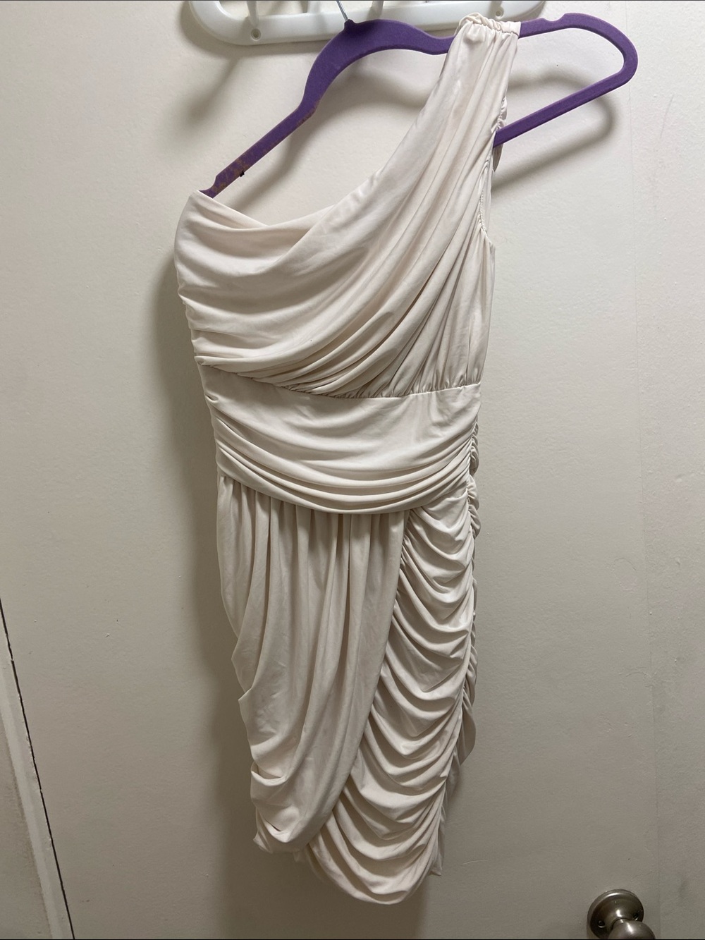 One-Shoulder Ruched Cream Women's Dress